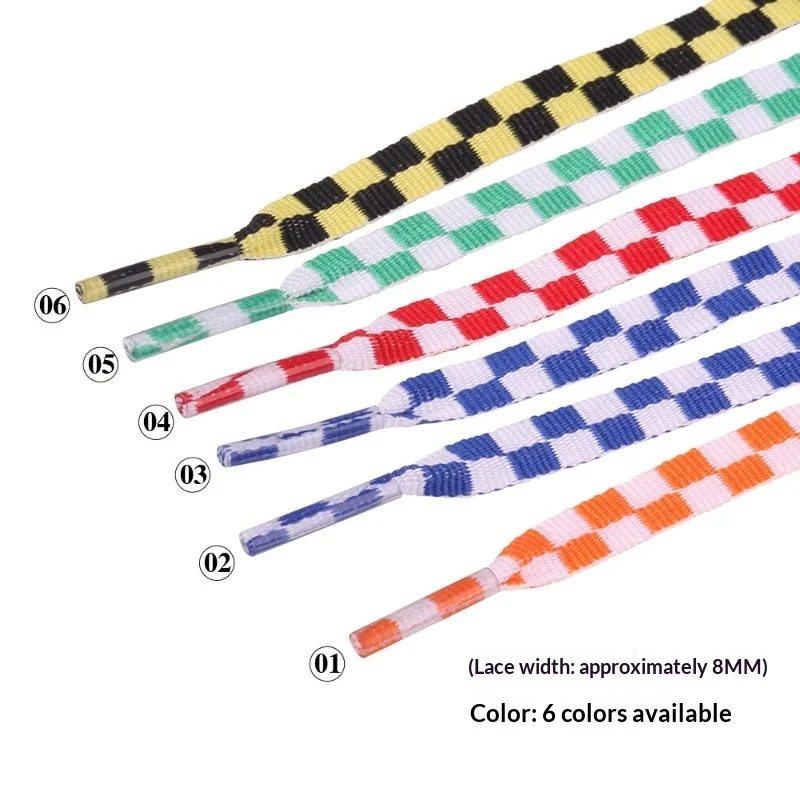 Black White Checkered Grid Flat Shoelaces Printed Ribbon Laces Universal for Men Women Sneaker Shoe Accessories