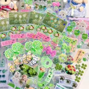 Steve 4 peças conjunto trevo de quatro folhas verde transparente estrela glitter filme corte adesivos Jouranl Deco adesivos 12 principais vendas conjunto lantejoula verde - №1