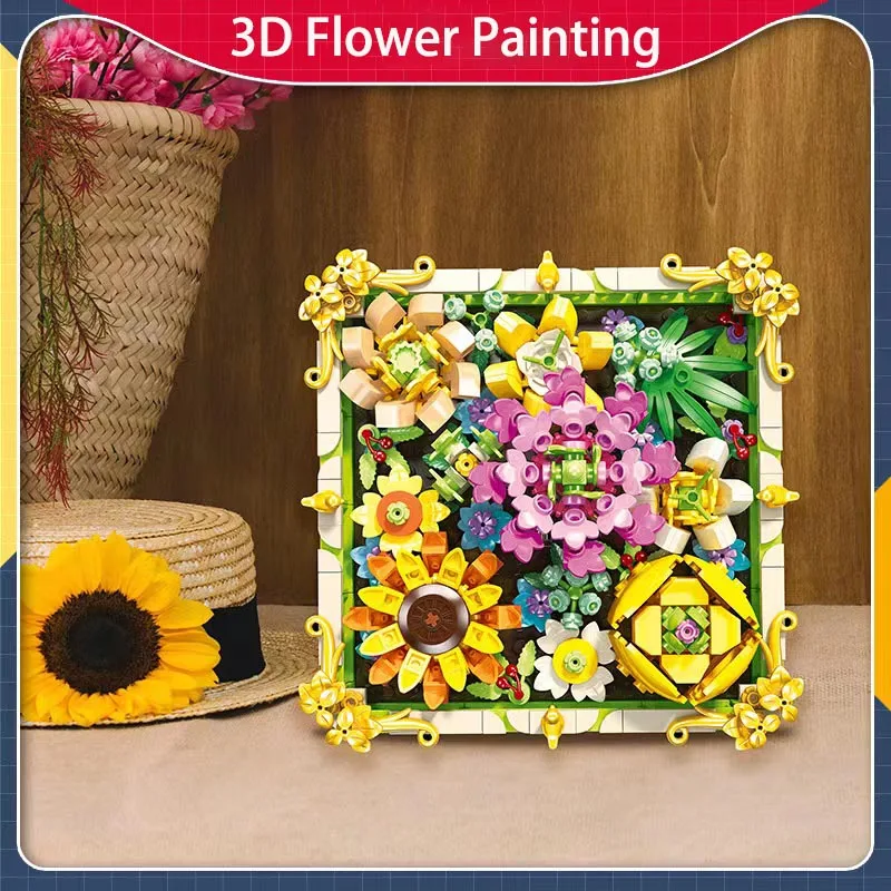 

Flowers Stereograph Golden Roses Sunflower Building Blocks Set Moc Bricks Home Decorations Adult Kids Assembled Toys Girls Gift