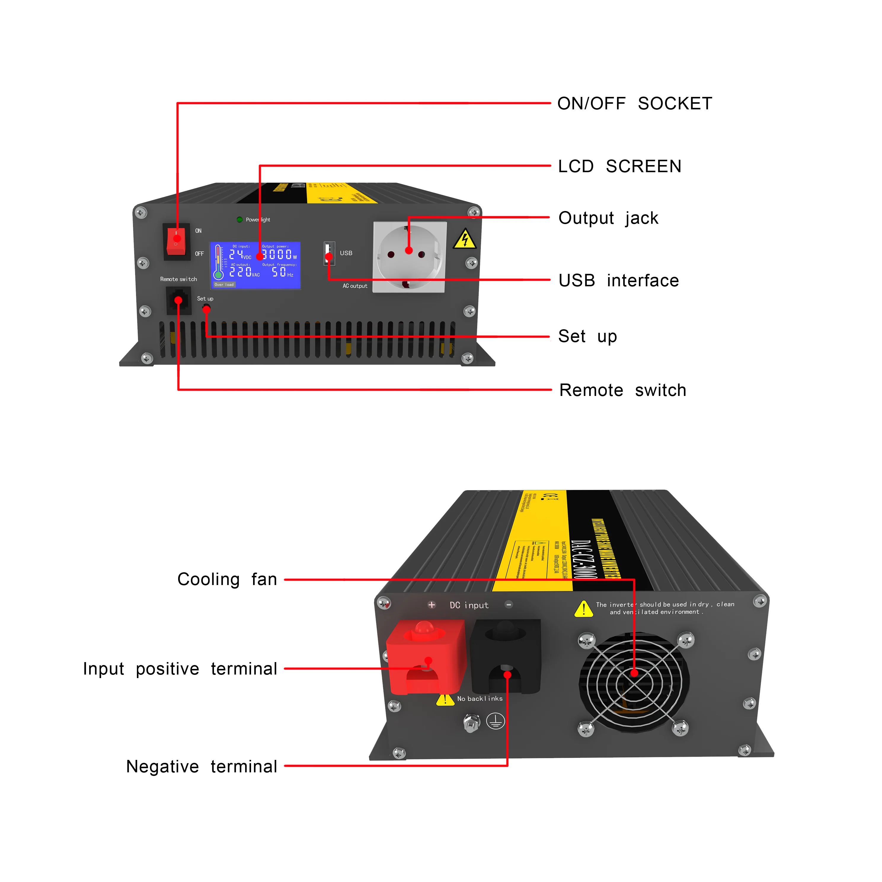 High Quality Automotive Single Phase 3000W Peak Power 24V DC to AC 220V Pure Sine Wave Inverter Car Inverters Converters