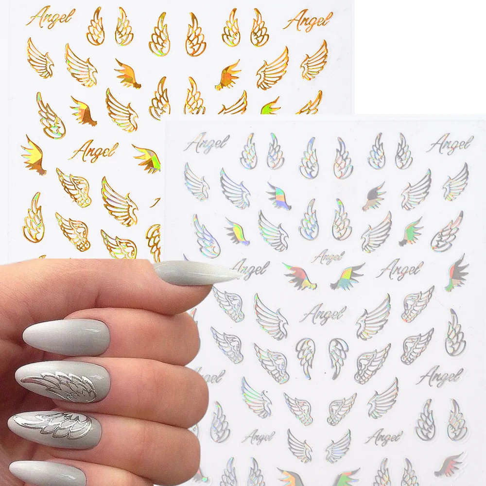 1Pcs 3D Silber Engel Flügel Nail art Aufkleber Gold Hohl Flügel/Feder Selbst-Kleber Aufkleber Luxus maniküre Slider Dekorationen & *