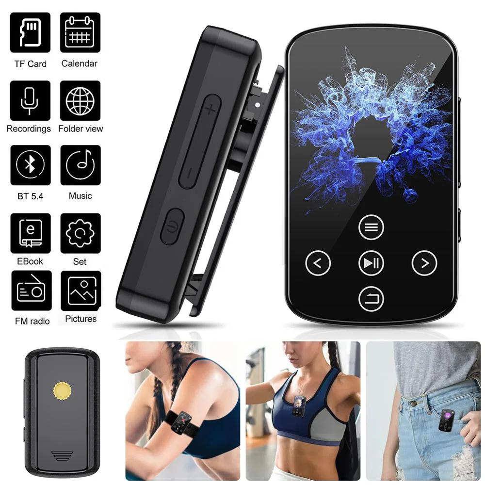 Sport Bluetooth Mp3 Speler Met Clip 8Gb 16Gb 32Gb 64Gb Mini Muziek Video Speler Ondersteuning Fm Recorder Stappenteller E-Book Tf Sd Kaart