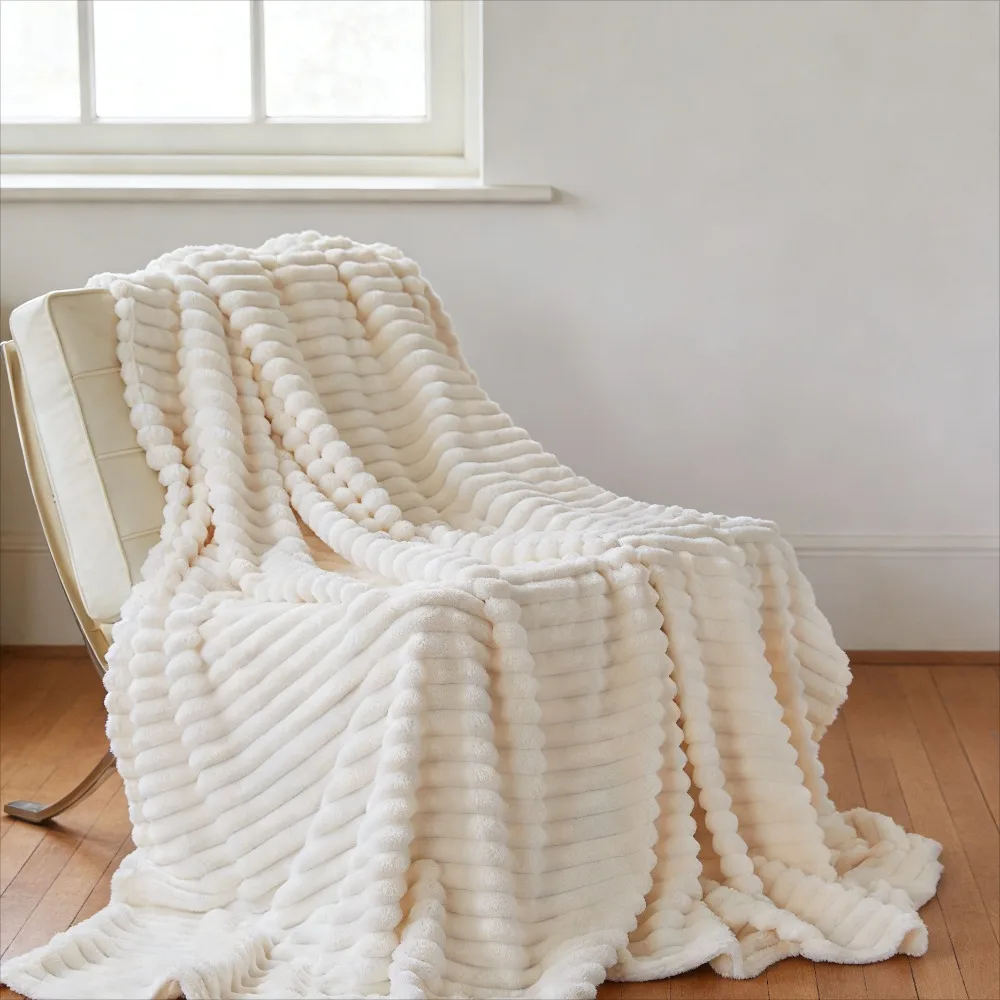 

Утолщенное одеяло из кораллового флиса с широкими полосками, фланелевое одеяло, подарочное одеяло с кондиционером