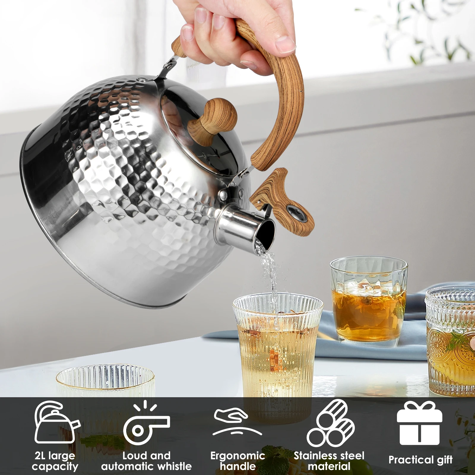 Stainless Steel Boil Kettle 2/3L Whistle Kettle with Handle Tea Kettle for Kitchens Gas Stove Induction Cooker Universal Teapot