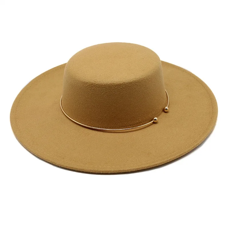 Autumn Winter New Fashion Wool Felt Flat Top Hat 10cm Elegant Thick Hats for Men and Women