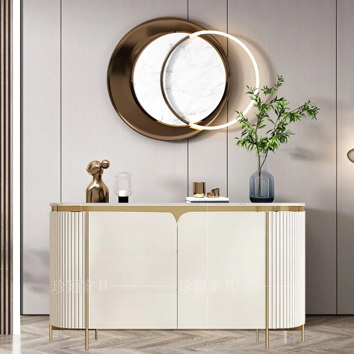 

Light Luxury Modern Minimalist Entrance Cabinet Nordic Stone Plate Sideboard Cabinet