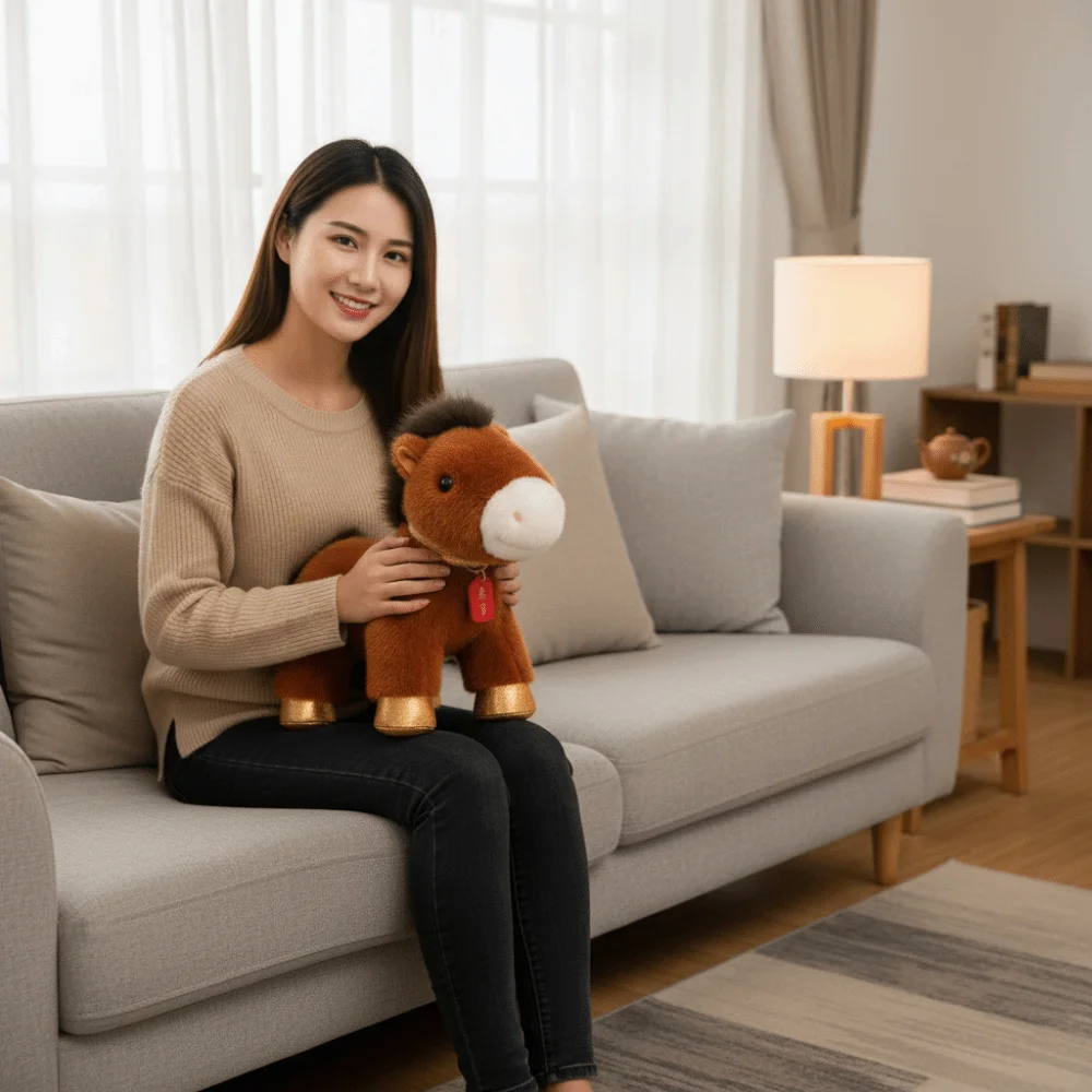 25 cm chanceux poney dessin animé bénédiction cheval en peluche doux rouge zodiaque poney Figurine cheval en peluche poupée nouvel an décorations