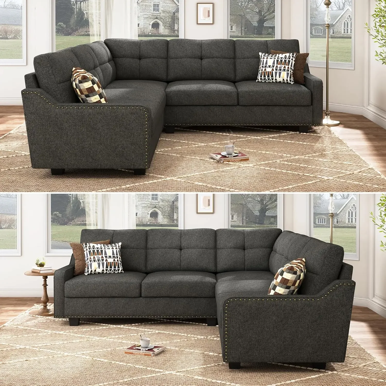 Convertible Sectional Sofa L Shaped Couch for Small Apartment Reversible Sectional Couch for Living Room,Dark Grey