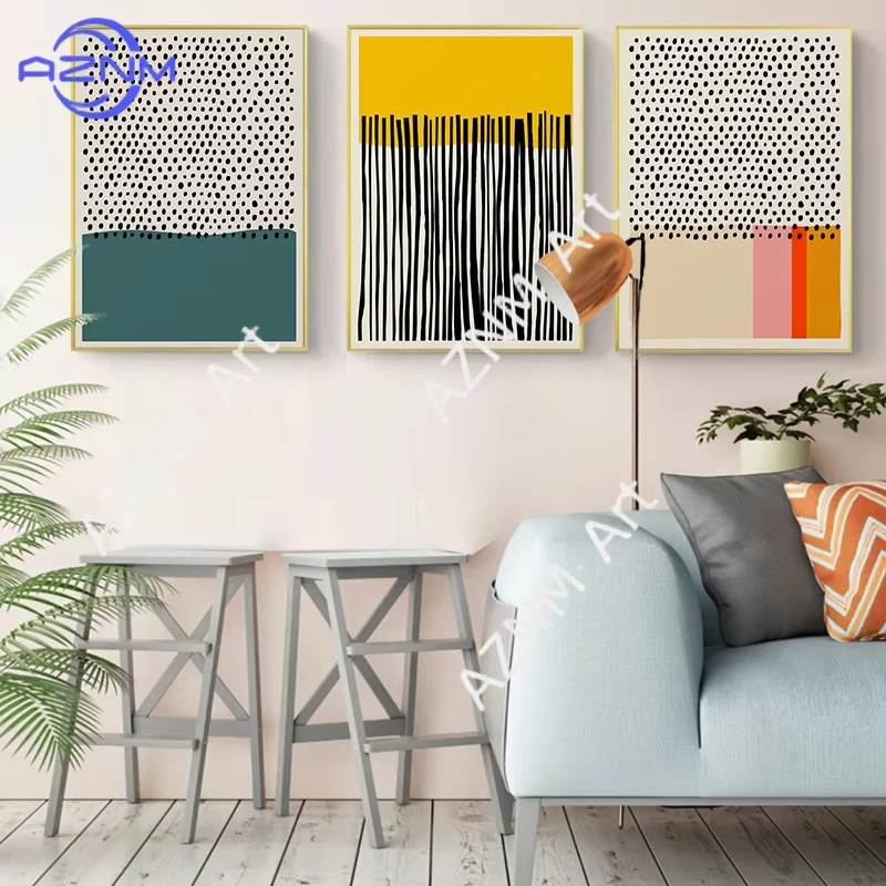 1/3 Stück Moderne Mehrfarbige Gelb-Rosa Abstrakte Geometrische Poster Wandkunst Leinwanddruck Bild Kunstdruck Galerie Raumdekoration