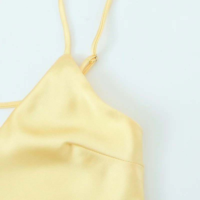 女性スタイリッシュなサテンミディドレス調節可能な薄いストラップバックネクタイビーチスタイルホリデーパーティーロングドレスセクシーなボディコン女性