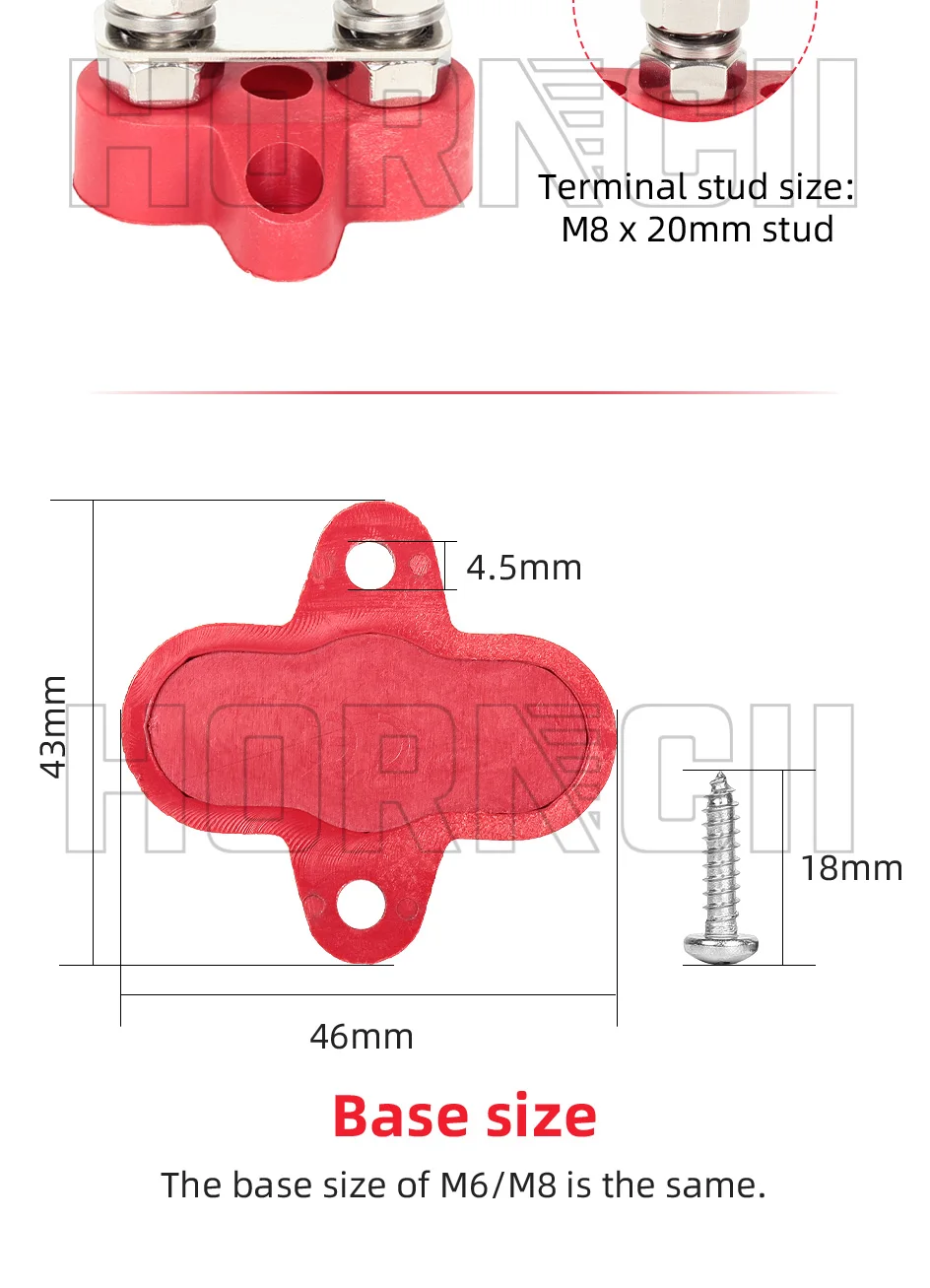 Doppel-Terminalblock mit M6 M8 Schrauben, DC 48V Stromsammelschiene, Plus- und Minuspol-Fixierungsbolzen für LKW, Wohnmobil, Boot – Detail 5