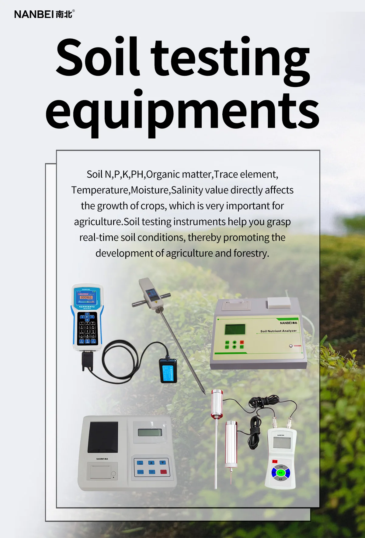 Nanbei equipamento de teste de solo para laboratório agrícola, testador portátil de medidor de compactação de solo