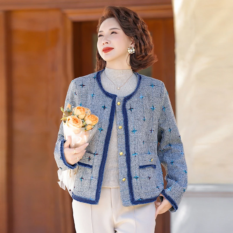 

2025 Small Fragrant Wind Coat Female Spring Summer Vintage Plaid Loose-fitting Fashion Style Fashion Long-sleeved Top