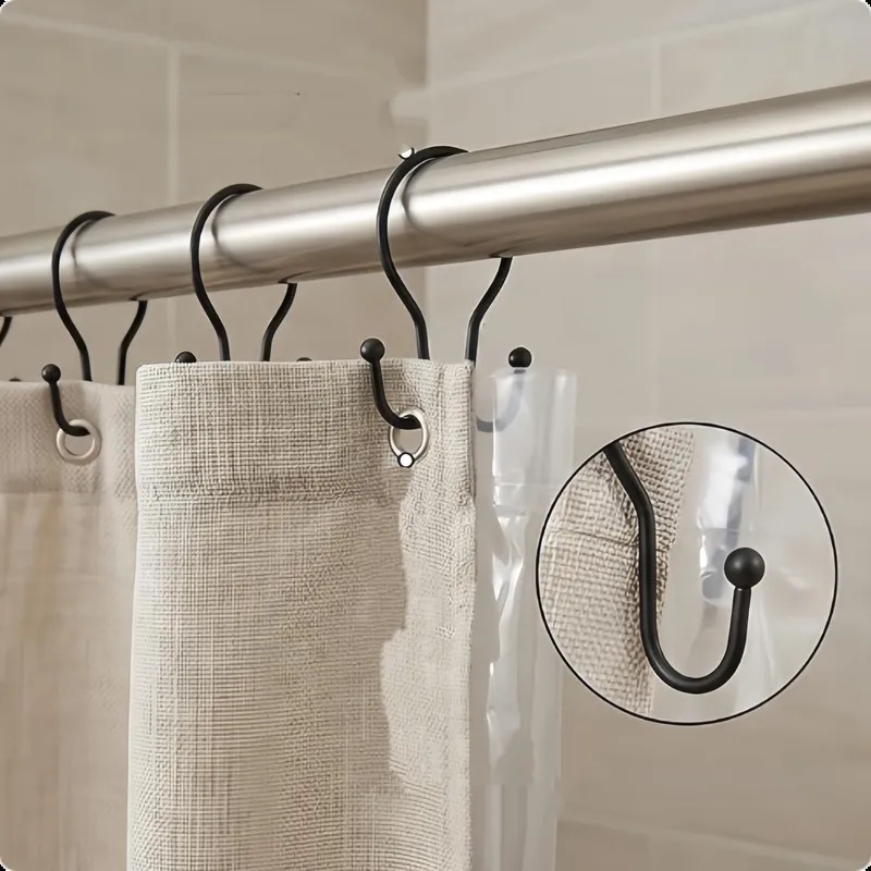 46 pcs Black Double Ear Shower Rings, Smooth Sliding on Shower Curtain Rods, Easy Installation, Durable