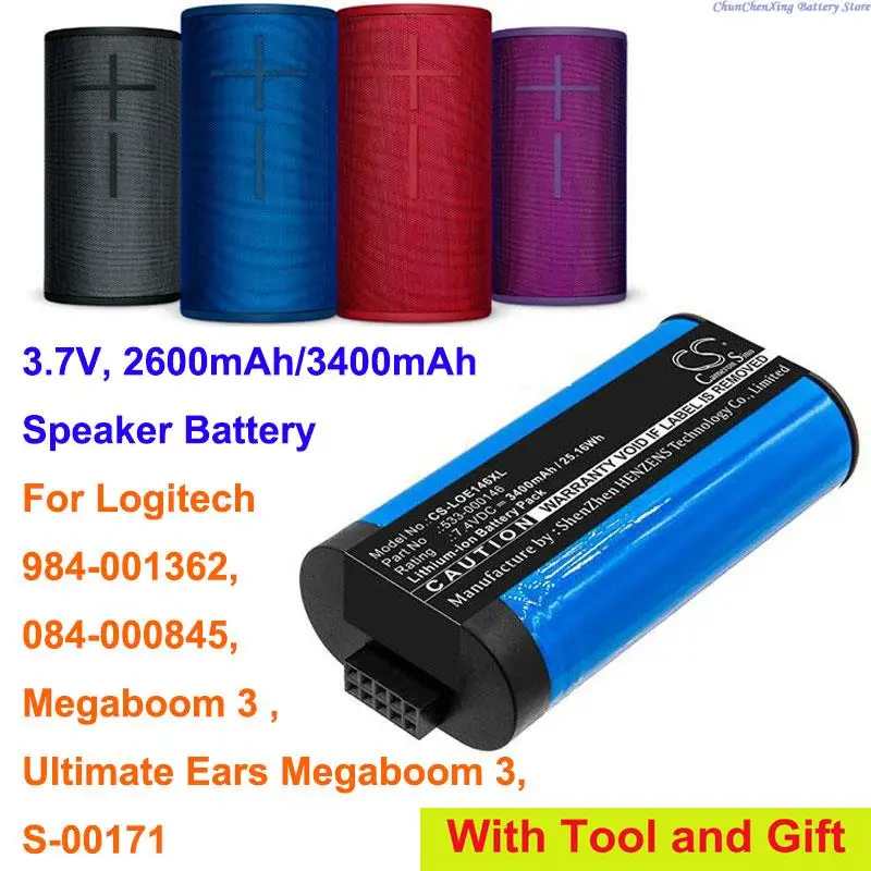 Cameron Sino 2600mAh/3400mAh Battery for Logitech 084-000845, 984-001362, Megaboom 3,  S-00171,  Ultimate Ears Megaboom 3