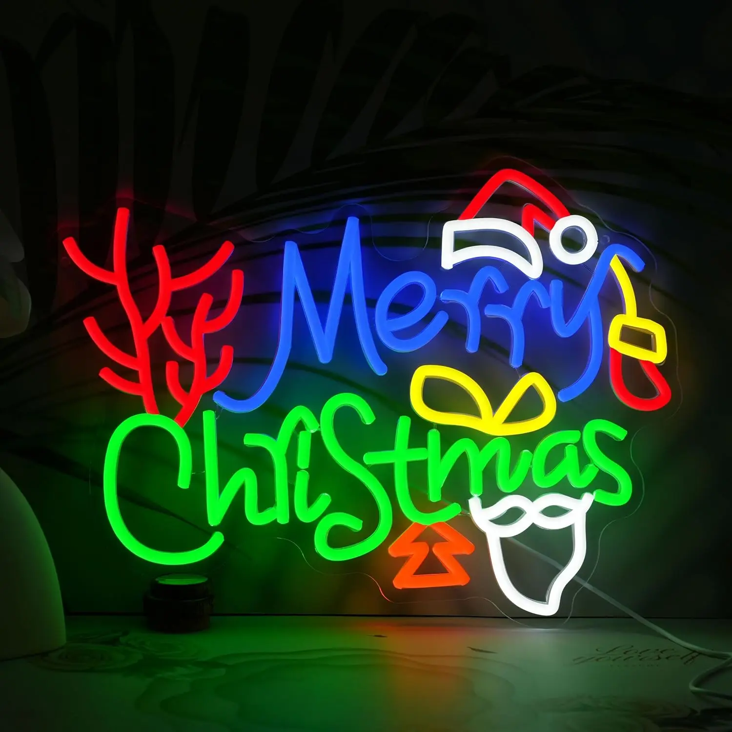 Merry Christmas Neon Sign USB Santa Hat LED Neon Light for Kids Room Home Party Game Room Bedroom Wall Decor Gifts Night Light