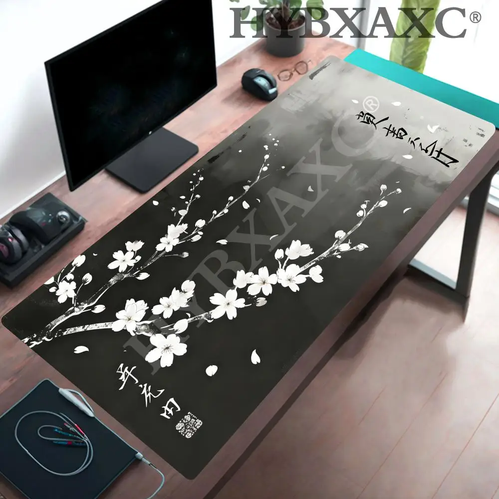 

HYBXAXC Cherry Blossom Mousepad, Minimalist Black and White Art, Japanese Kanji Desk Mat , RubberDesk Mat, Office Decor
