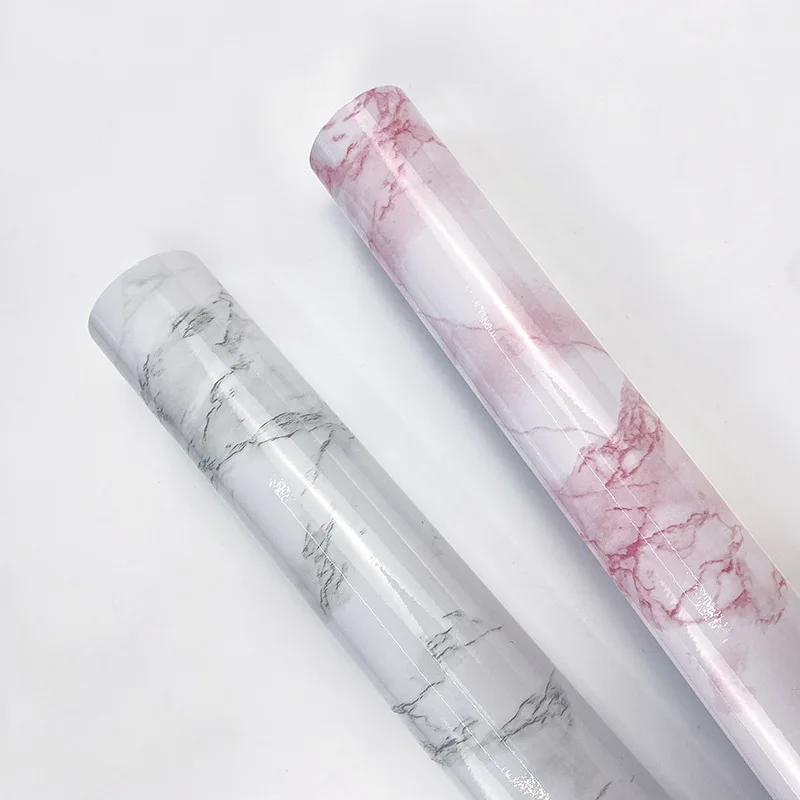 45 * 500CM Imitation Marble Self-adhesive Wallpaper White Pink Restaurant Hotel Front Desk Desktop Renovation PVC Stickers view 3