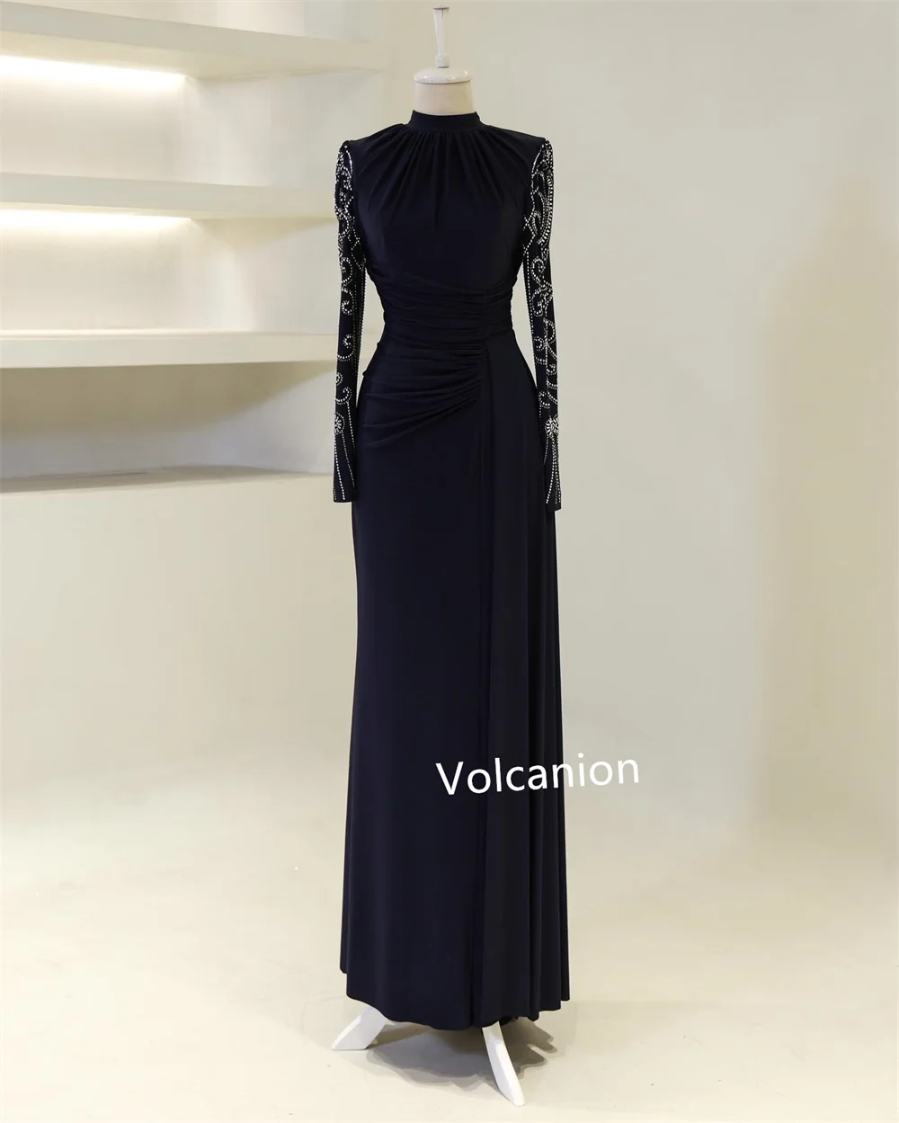 Шифоновые плиссированные длинные платья трапециевидной формы с высоким воротником по индивидуальному заказу, элегантные, простые, в тон