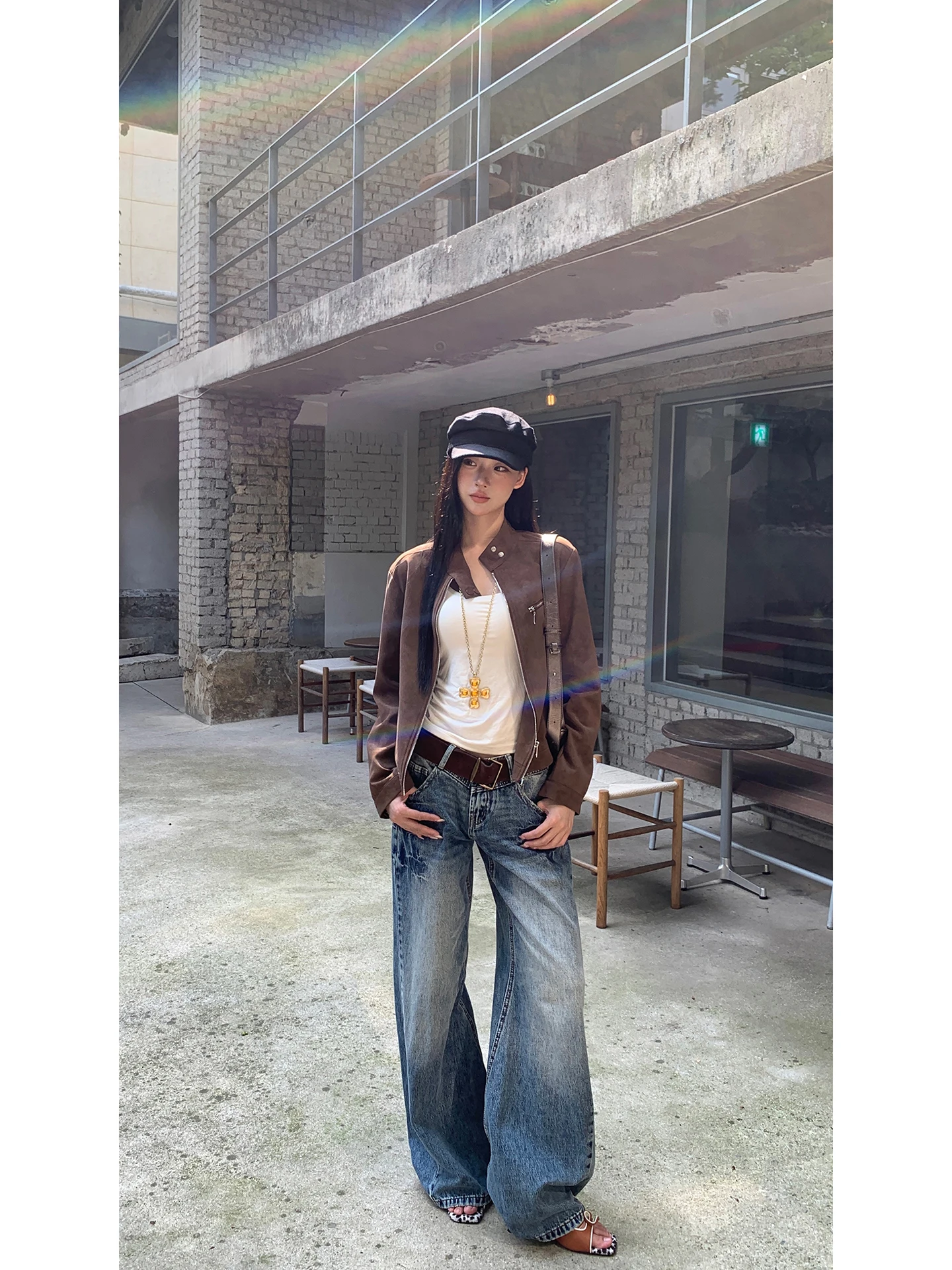 Red Celebri Club Women's Leather Jaet ort Coffee Unique Beautiful Meral Jaet Commute Sle Straight Tube ort Length...