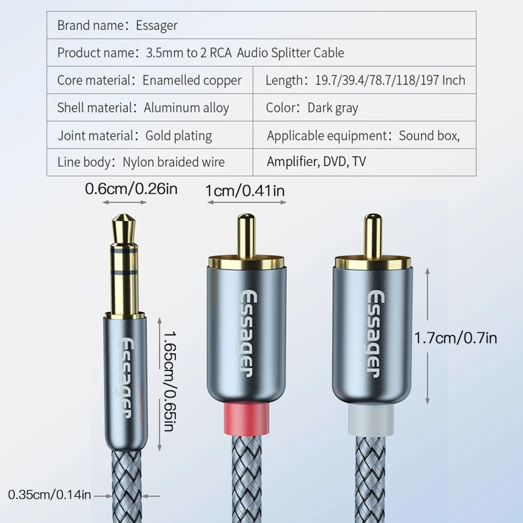 Essager kabel RCA 3 5mm Jack do 2 RCA przewód Aux 3 5mm do 2RCA Adapter Splitter Audio kabel do TV, pudełko kina domowego przewód głośnikowy