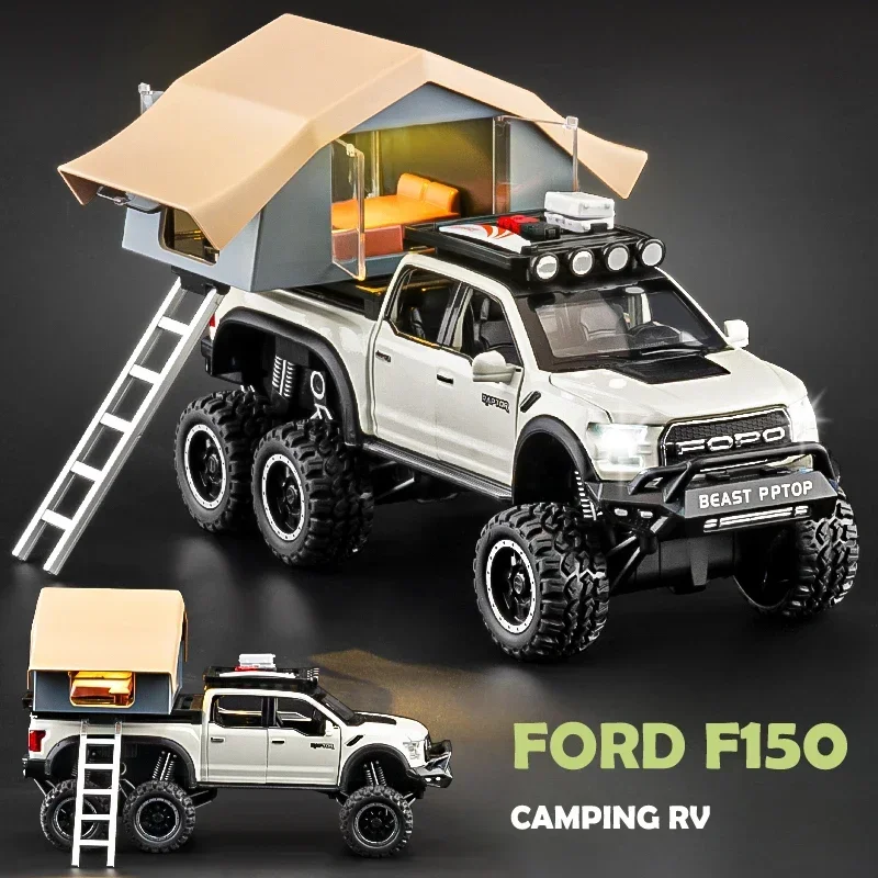 Camping RV Toy Vehicles Children Boy 1/28 Ford F150 RAPTOR Alloy Pickup Model Diecast Birthday Gift Home Decor Miniautre Voiture