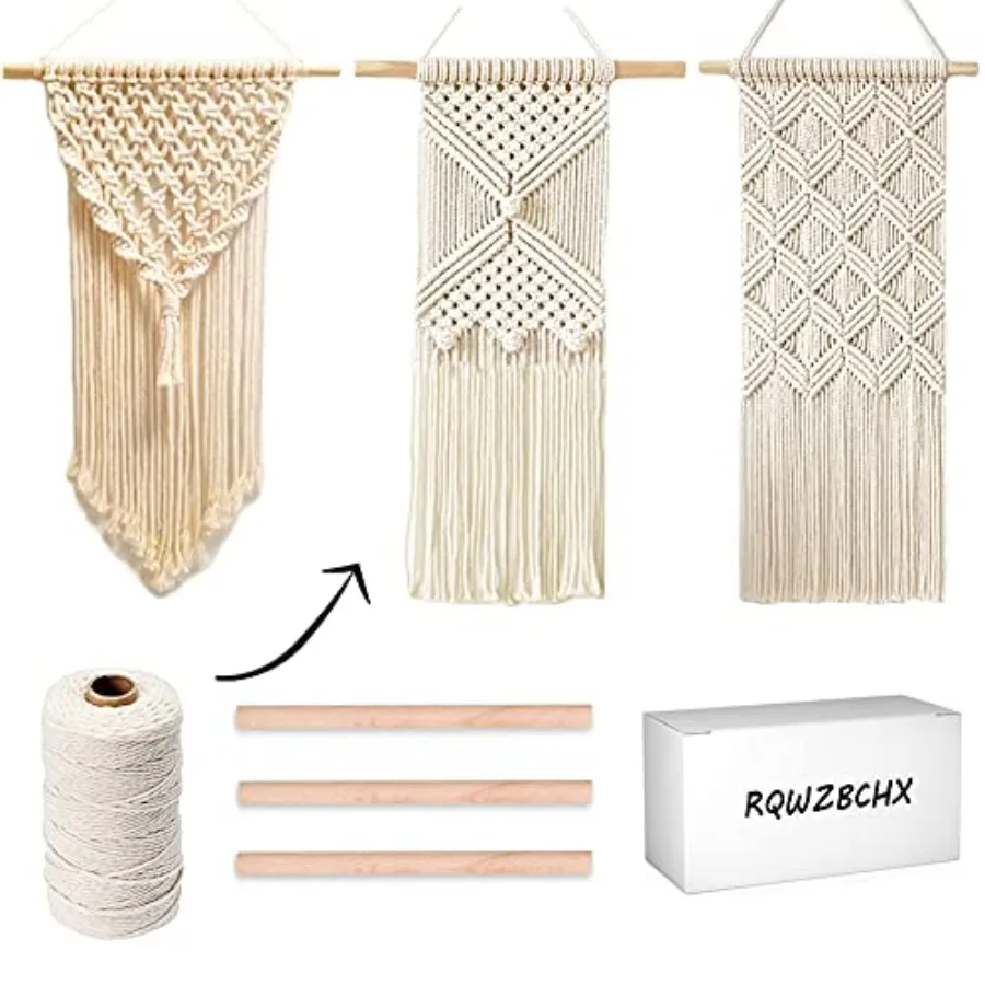 

DIY Macrame Wall Hanging Kits 3 Patterns Macrame DIY Wall Hangers for Beginners Home Decor with 200 Meters Macrame Cord 3 PCS W