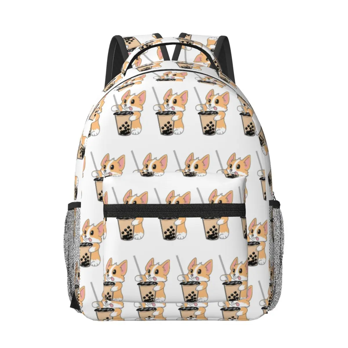 Corgi And Bubble Tea Woman Backpacks Boys Girls Bookbag Casual Students School Bags Portability Travel Rucksack Shoulder Bag