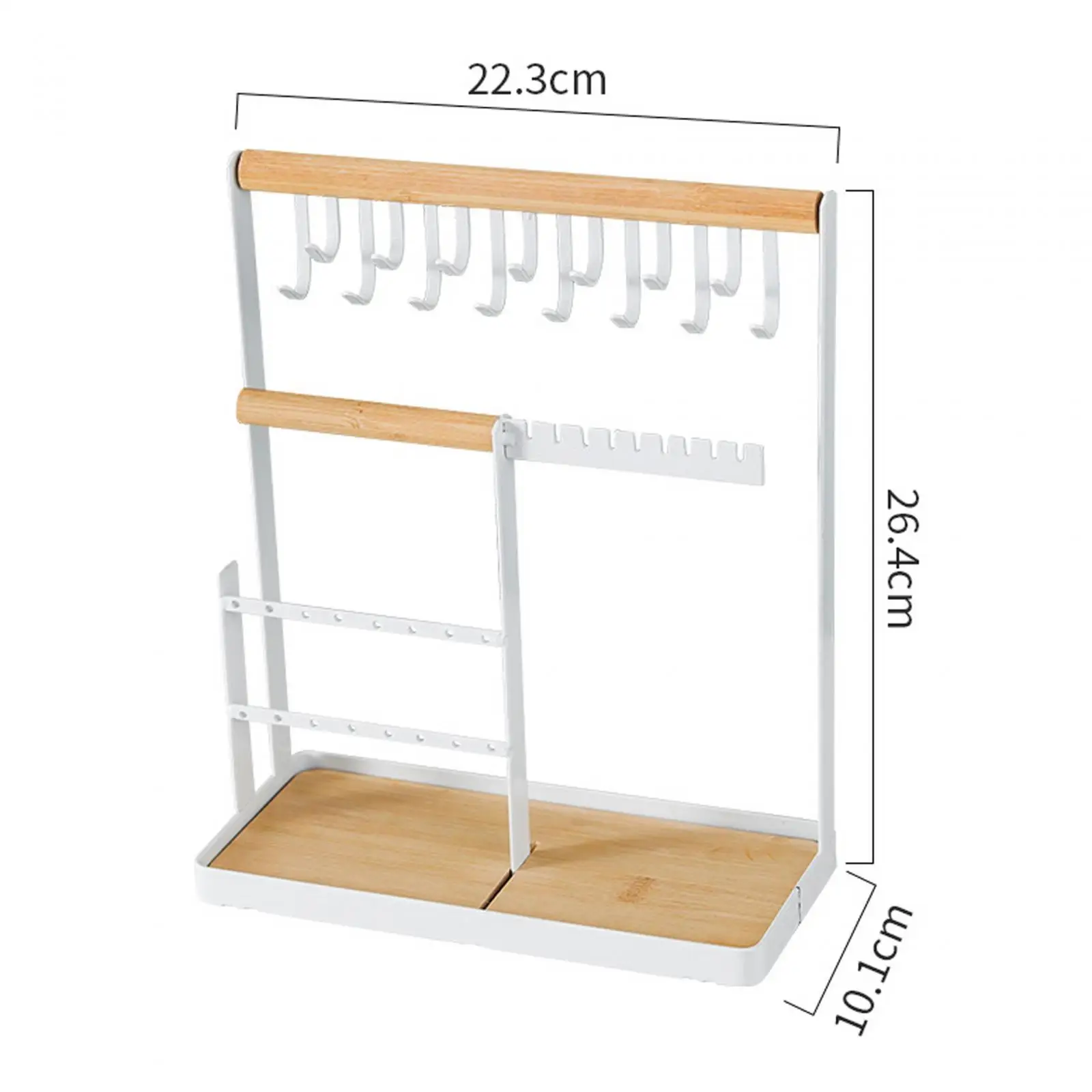 Jewelry Display Stand Earrings Jewelry Display with Wooden Tray and Hook Rings Bracelet Jewelry Rack