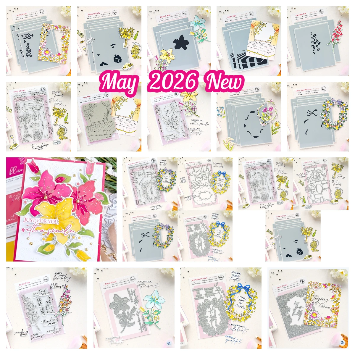 

Pink Fresh Bloom & Buds Lemon Blossom Crest Sunlit Garden Sunlit Table Dies and Stamp Stencil for DIY Handmade Scrapbook May2026