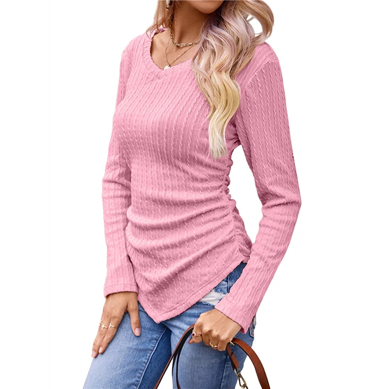 

FX-Womens Long Sleeve Shirts V Neck Ribbed Knit Slim Fit Light-Weight Sweater Fall Dressy Casual Tops