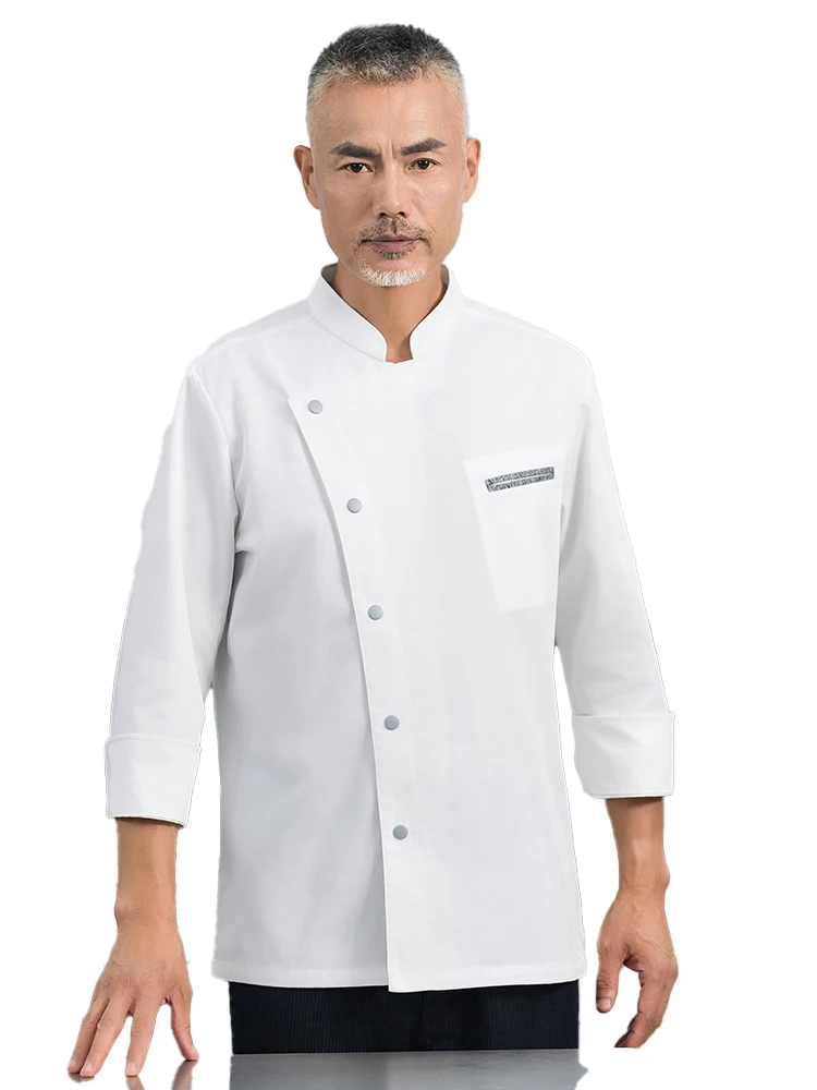 Restaurant Chef Shirt  Kitchen Coat Stand Collar Long Sleeve Hotel Cook Uniform Cafe Bakery Pastry Work Clothes Tops and Apron