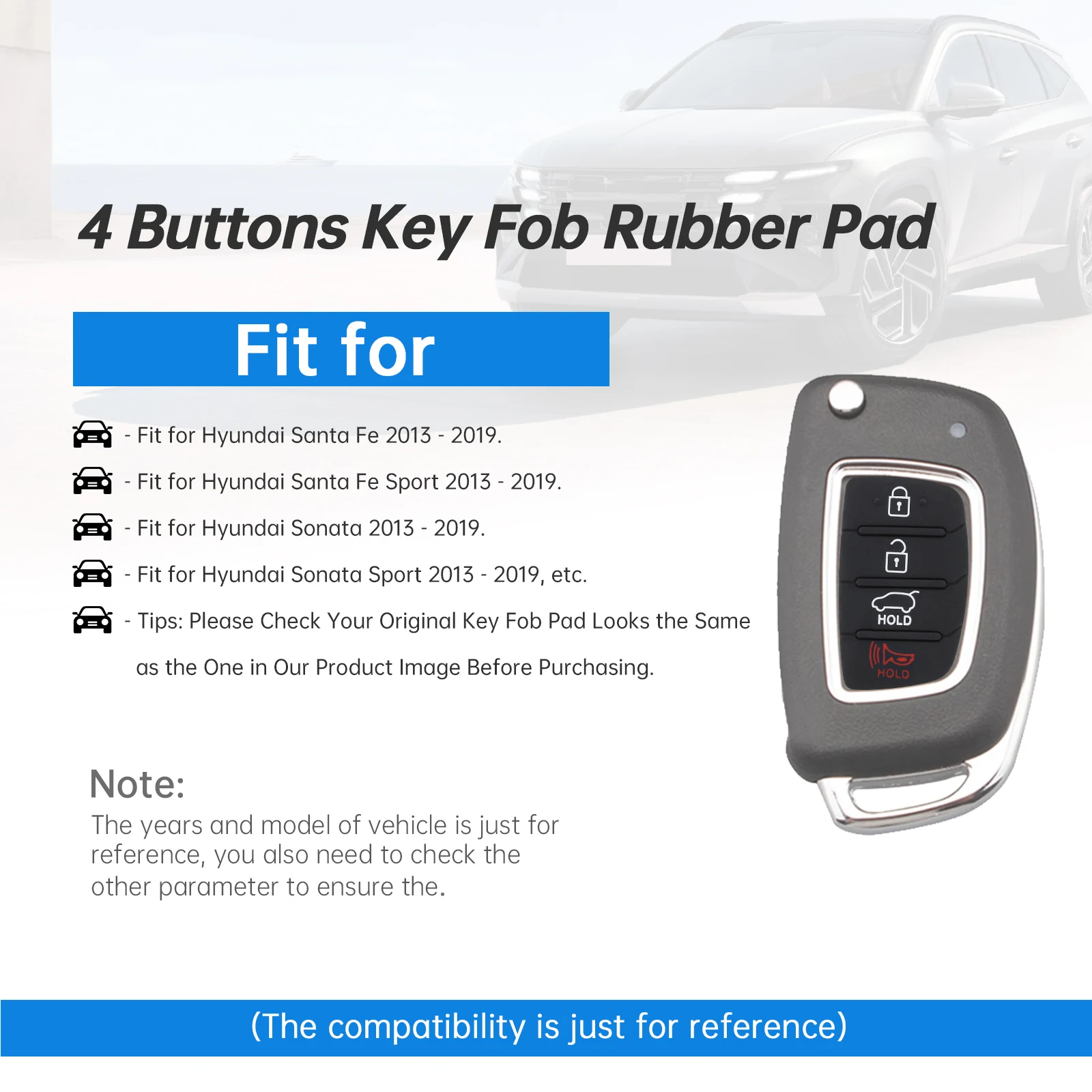 2 pçs 4 botões chave do carro fob escudo capa apto para hyundai santa fe so nata sport 2013-2019 caso chave de controle remoto inserção teclado