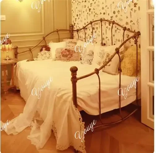 N49 European wrought iron sofa bed single bed simple princess bed sitting and sleeping small apartment, can be customized push-p