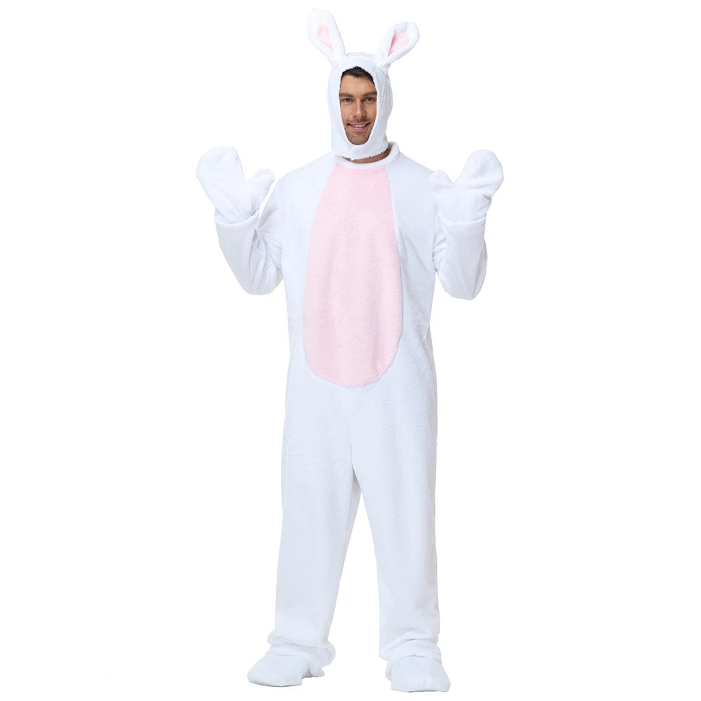 

Bunny Rabbit Kangaroo Costume Unisex Adult Cute Animals Fancy Dress Jumpsuit with Open Face Hooded Hat, Gloves and Foot Covers