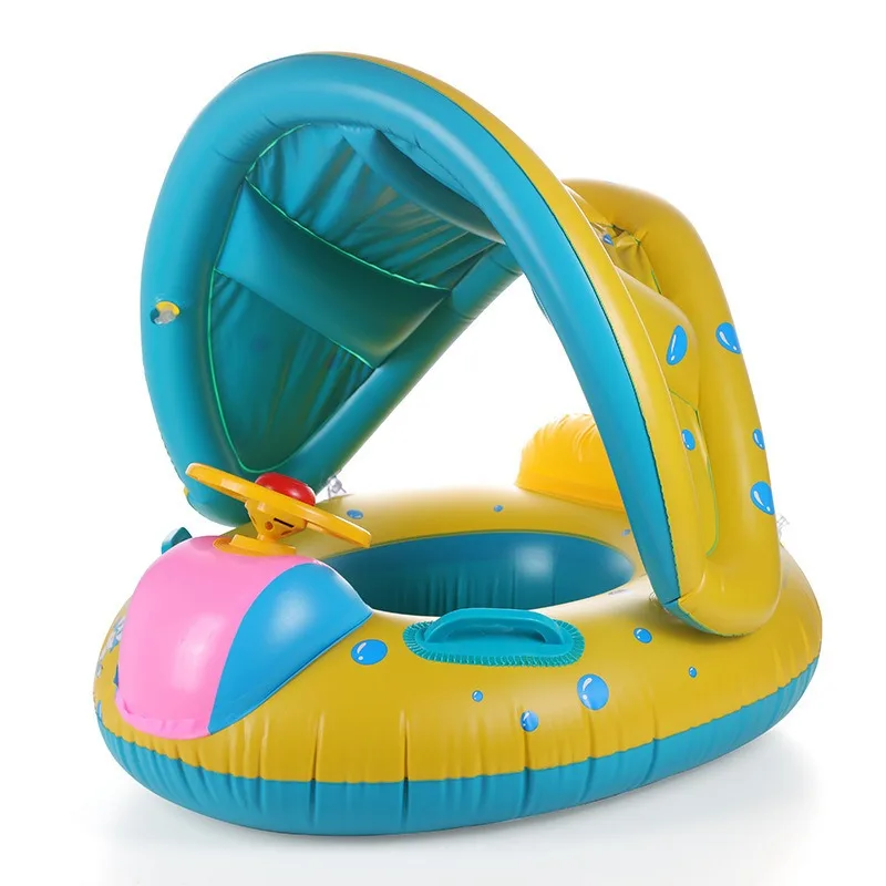 Large Thickened Inflatable Swimming Ring  Car Horn Shape with Steering Wheel Sunshade Swimming Ring Seat Float