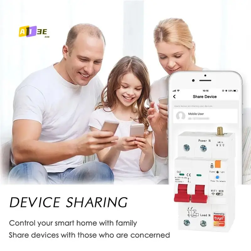 

A13E-Tuya Smart Wi-Fi RS485 2P 63A MCB выключатель предоплаченный счетчик таймер переключатель защита напряжения и тока голосовое управление Alexa Easy Inst