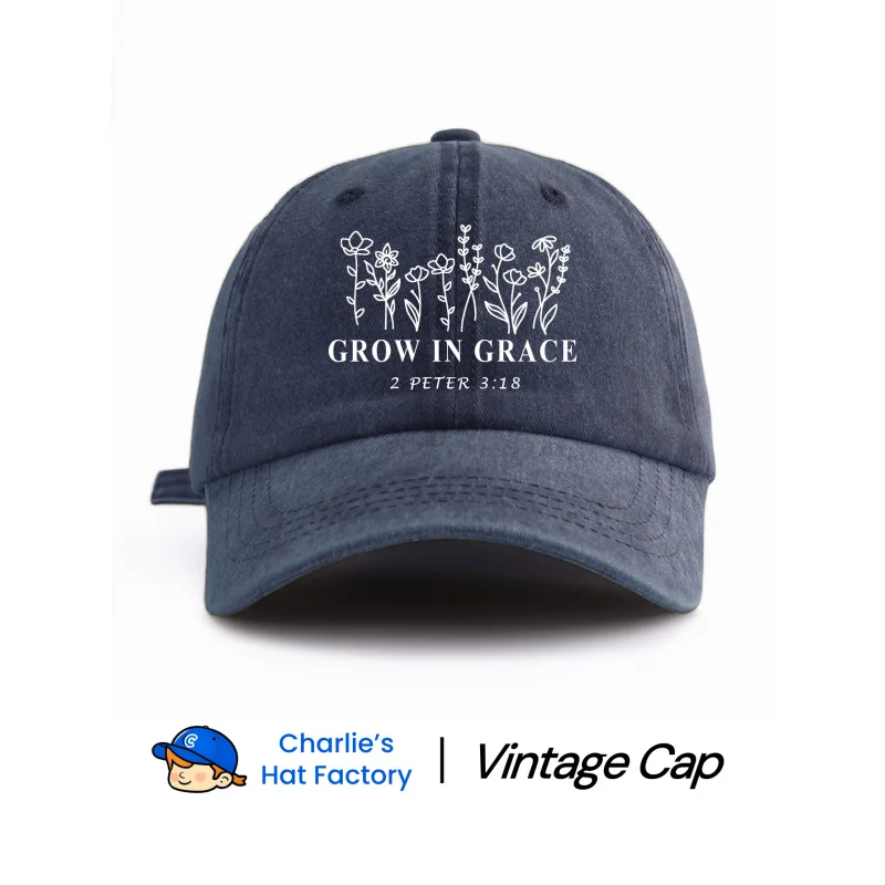 1 pc GROW IN GRACE Print Washed Baseball Cap, Classic Casual Stylish Vintage Soft Sweatband Adjustable Size Lightweight