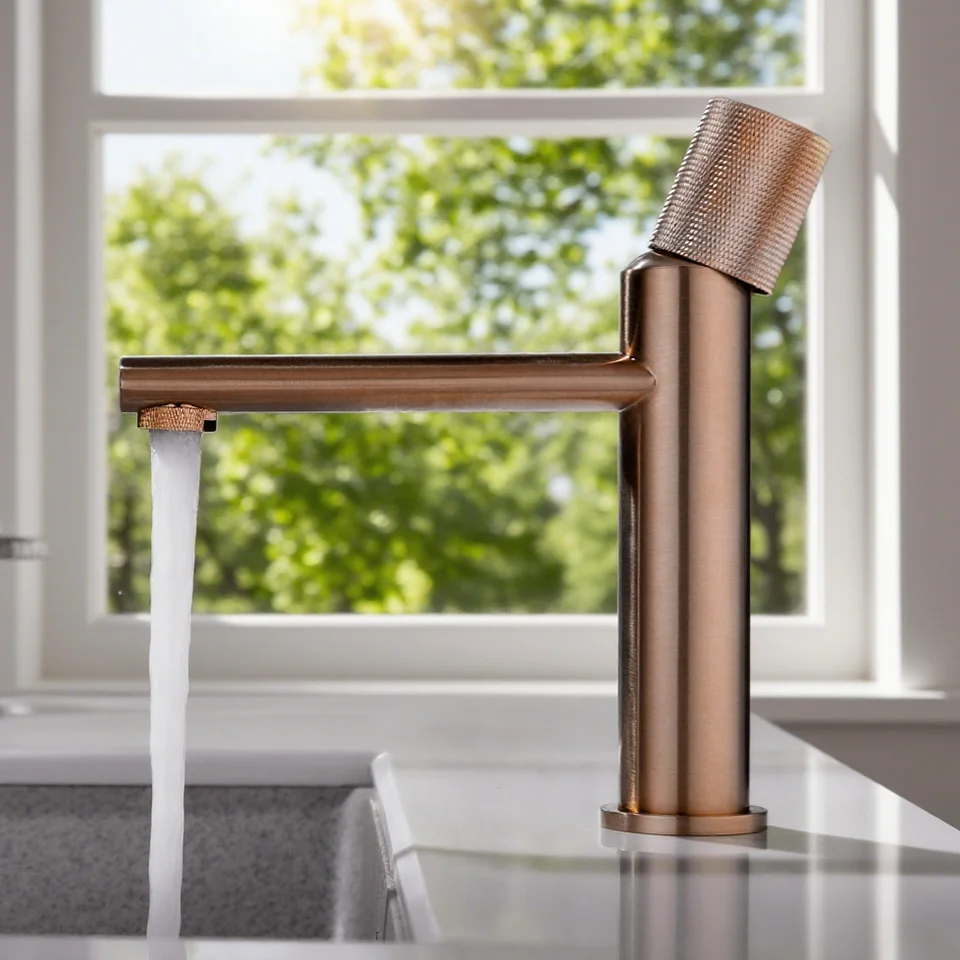 

Смеситель для раковины в ванной комнате с сетчатой ручкой, твердый латунный смеситель для воды, матовое розовое золото, пистолет-металл