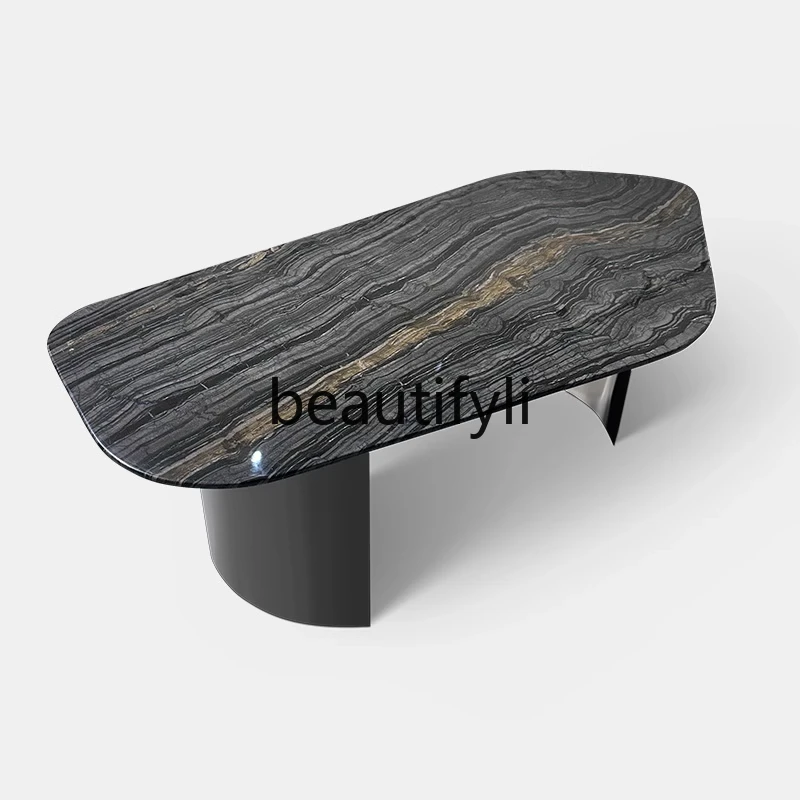 

Irregular Ancient Wood Grain Luxury Stone Coffee Table Living Room Designer Italian Minimalist Marble Coffee Table