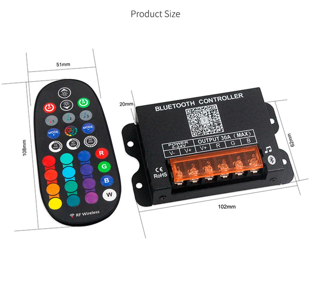 الذكية بلوتوث DIM RGB RGBW وحدة تحكم لخاصية تخفيض الإضاءة تيار مستمر 5 فولت 12 فولت 24 فولت 30A و 29-مفتاح اللاسلكية RF عن بعد لشريط 5050 2835 COB LED