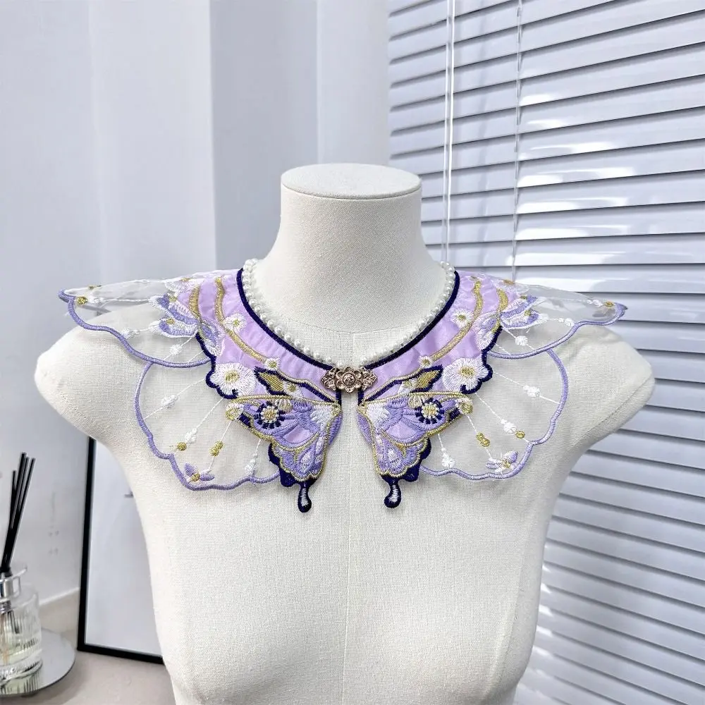 Embroidery Decoration Hanfu Shawl Pearl Traditional False Floral Yunjian Chinese Round Neck Kids Shirt False Collar