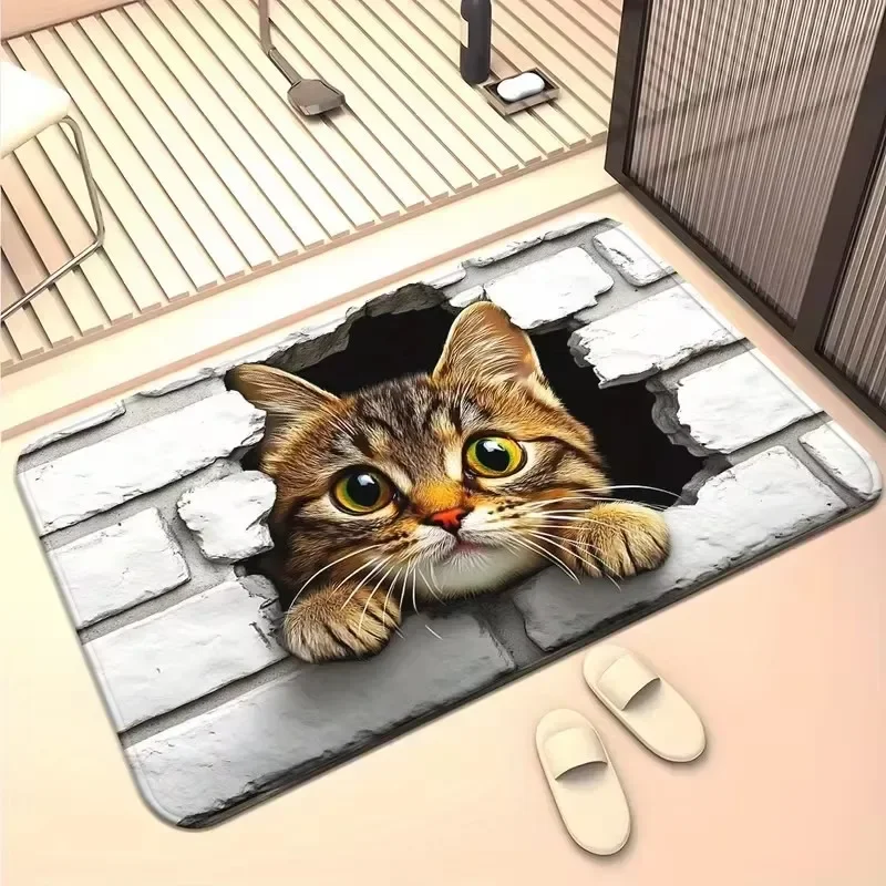 Cute Cat Dog Pet Animal Print Non Slip Indoor Front Entry Rug Cartoon Pet Home Entrance Decor Flannel Door Mat House Entryway