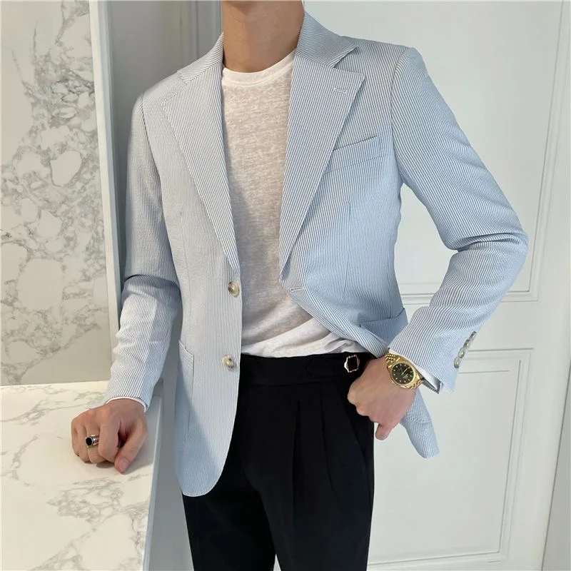 

50 Men's Striped Blue Blazer Groom's Blue Suit