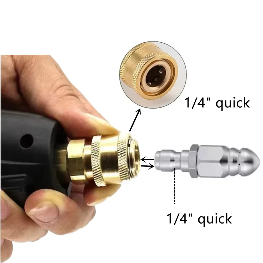 Water Jet High Pressure Sprayer Nozzle Clean Sewer 1/4" Stainless Steel Pressure Washer Quick Plug Drain Hose Nozzle Tool Water image 6