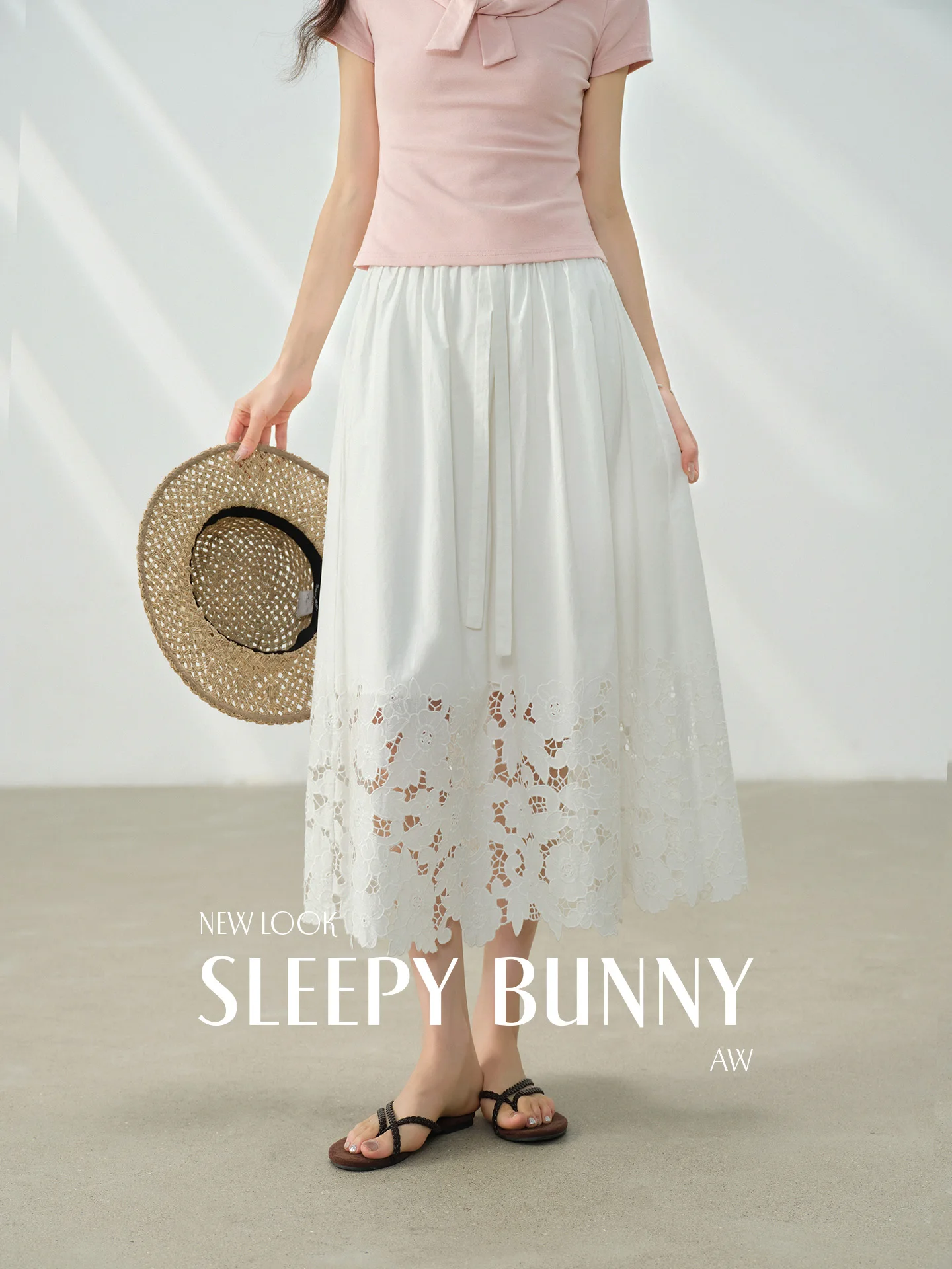 

Chic Midi Skirt High Rise A-Line Bottom Summer Lace Trim Long Dressy Piece Flowy Casual Pleated Design Women Petite Elegant Look