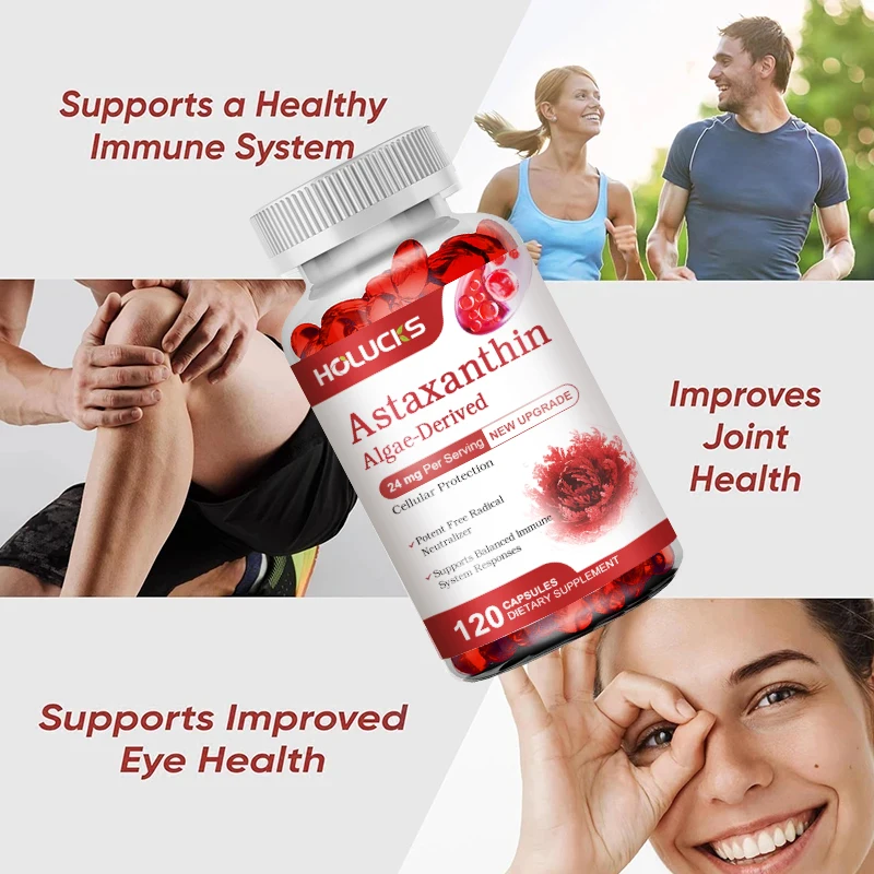 Suplemen Astaxanthin-Mendukung Penglihatan, Mata dan Kulit, Kesehatan Otot dan Kekebalan Tubuh, Meningkatkan Kesehatan Kardiovaskular & Mempercepat