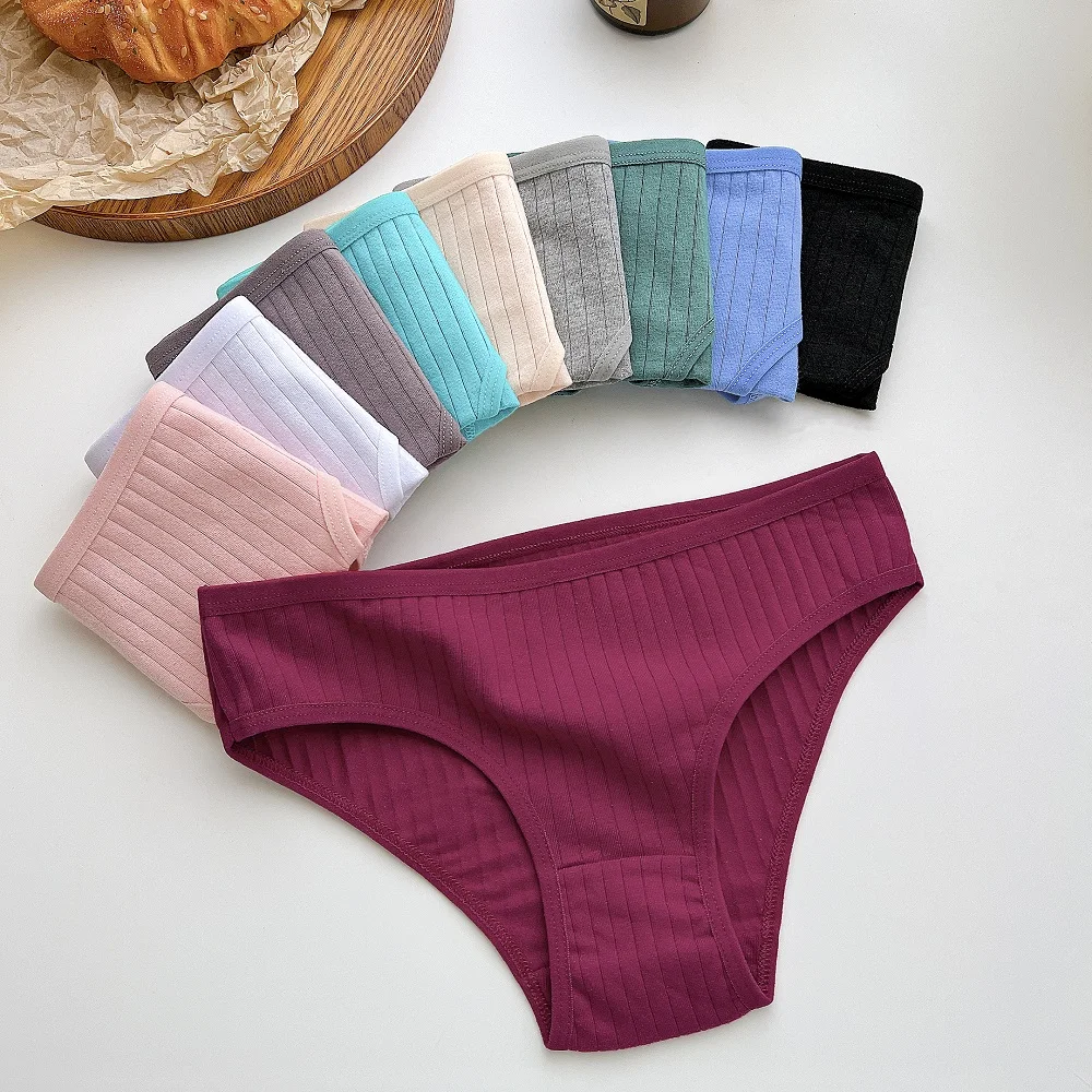 6PCS/Set Women's Cotton Panties Sexy Low Rise Briefs Ribbed Soft Lingerie Female Solid Color Underwear Plus Size S-7XL Underpant