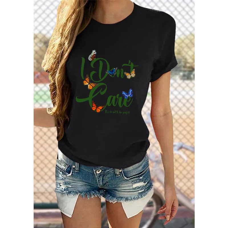 Nieuwe eenvoudige vlinder bedrukte T-shirts met ronde hals voor Europese en Amerikaanse mannen en vrouwen Grafische T-shirts Esthetische kleding