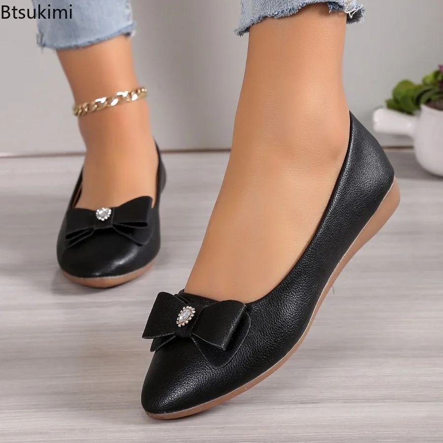 

2024 Casual Flat Bottom Shallow Shoes for Woman Fashion Butterfly-knot Low Heels Office Ladies Comfort Single Shoes Plus Size 43